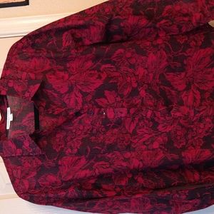 Coldwater Creek-Women's Petite Large-Black & Red Floral Long Sleeve Blouse